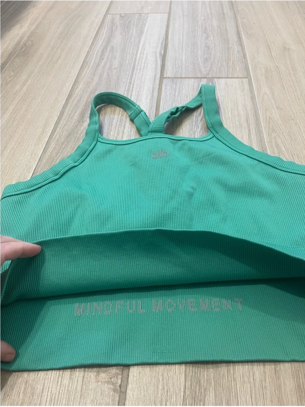 Alo Yoga Ribbed Favorite Bra Tank Top Spruce Green Sz L 12-14 W9730R